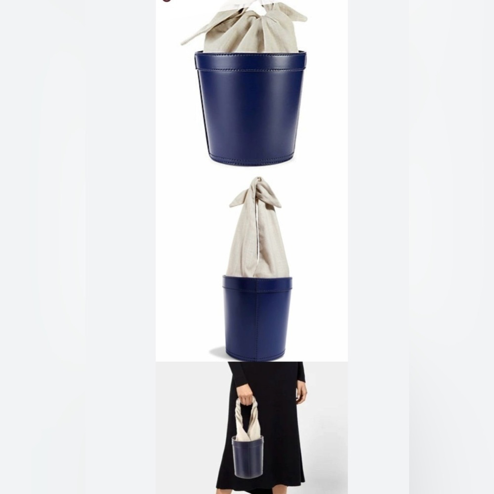 STAUD BRITT LEATHER AND CANVAS BUCKET WOMEN BAG IN NAVY MULTI NWT​​​​​​​ - Picture 8 of 12